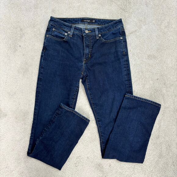 LAUREN Ralph Lauren Straight Leg Mid Rise Dark Wash Blue Denim Jeans Womens Sz 8 - Picture 1 of 9